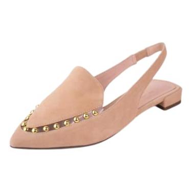 Imagem de Cecelia New York Cleo Cravejado Elástico Slingback Flat Sand, Bege, 6.5