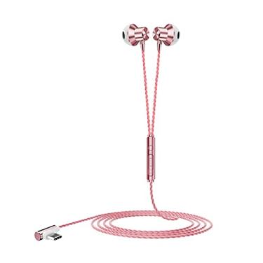 Imagem de MADAGI Fones de ouvido universais para jogos, com fio, intra-auricular, controle com fio, estéreo, tipo C, fones de ouvido esportivos com microfone para celular, rosa