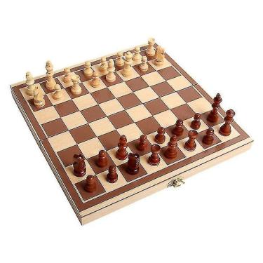 Imagem de Jogos de tabuleiro jogo de xadrez de madeira peças de xadrez artesanais tabuleiro de xadrez dobrável