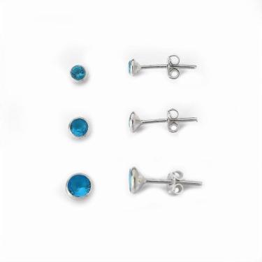 Imagem de Kit Trio De Brincos Ponto De Luz Prata 925 Azul Claro