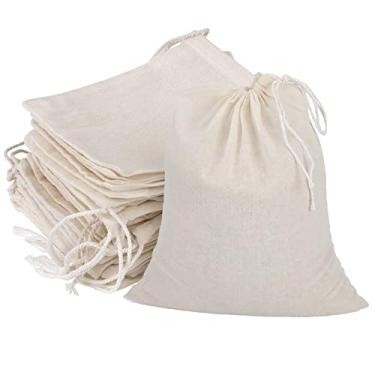 Imagem de GIYOMI 20 peças de bolsas de musselina, algodão natural não branqueado, sacos de queijo, sacos de bebida de chá de café, sacos de caldo de sopa, sacos de caldo de osso, sacos de bebida de caldo de osso, sacos de tempero (20,3 x 25,4 cm)