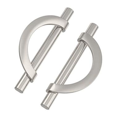 Imagem de 9BUILD Pacote com 10 puxadores de armário de cozinha de níquel acetinado escovado, 9,5 cm, puxadores de armário de meia lua, puxadores de cozinha para armários, ferragens de armários, puxadores de cômoda de níquel e puxador de gaveta