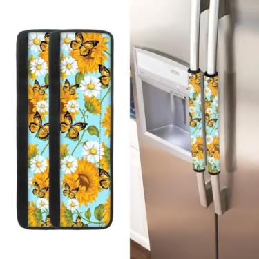 Imagem de Kathyboom Daisy Butterfly Tampas de maçaneta de porta de geladeira, conjunto de 2 protetores de alça de luva para manter manchas de alimentos gotejamento e manchas de dedos fora do forno micro-ondas