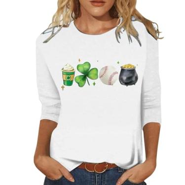 Imagem de Camiseta feminina Dia de São Patrício Shamrock Lucky camisetas túnica verde moda casual blusas manga 3/4, Dourado, M