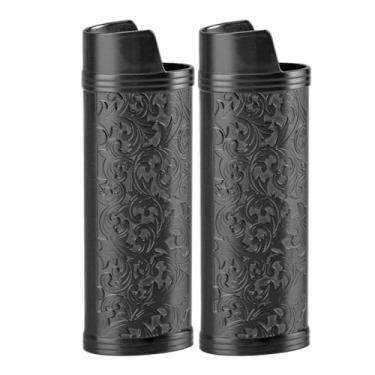 Imagem de Estojo Mais Leve, 2 Unidades de Estojo Compacto para Isqueiro Vintage Estampa Floral Aperto Confortável Alta Durabilidade para Proteção Mais Leve (Preto)