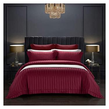 Imagem de Jogo de cama de hotel de algodão 4 peças queen size jogo de lençol de capa de edredom fronha (cor: C, tamanho: 1,8 * 2,0 m) (preto 1,8 * 2,0 m)