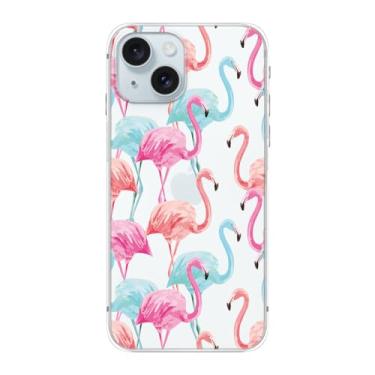 Imagem de Blingy's Capa para iPhone 15, mulheres, meninas, flamingo, pássaro, Stlyle, design de animal fofo, capa protetora transparente de TPU macio e transparente compatível com iPhone 15 de 6,1 polegadas