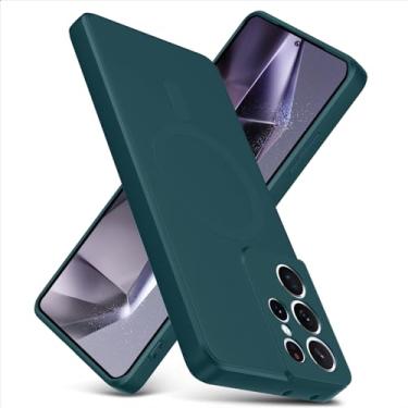 Imagem de YSLBWLE Capa magnética para Galaxy S21 Ultra, capa fina de silicone líquido, à prova de choque, capa de telefone fina para Galaxy S21 Ultra, capa protetora de câmera de corpo inteiro - verde 12-sam