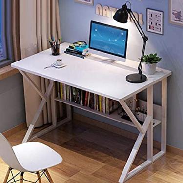 Imagem de Escrivaninha Mesa de computador Mesa de madeira, escritório doméstico Mesa de estudo Estação de trabalho com estante embutida, mesa simples para estudantes, branca, L120 * W60 * H72CM