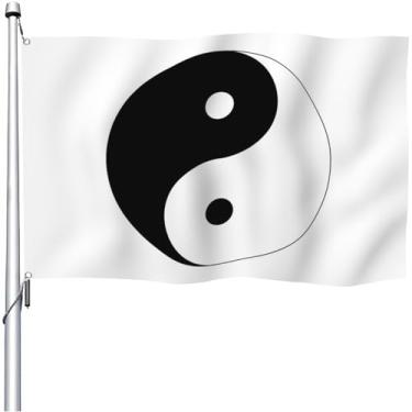 Imagem de YongFoto Bandeira Tai Chi 0,9 x 1,5 m Dupla Face Navegação Bagua Figuras Branco Preto Yin Yang Peixe Bandeiras Ao Ar Livre Casa Jardim Varanda Decoração de Festa Bandeiras com 2 Ilhós Resistentes
