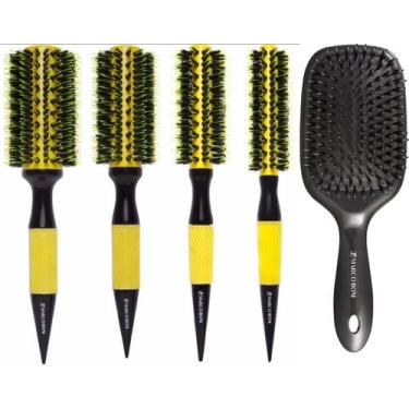 Imagem de Combo 4 escovas profissionais amarelinhas 35MM 47MM 57MM 70MM cerâmica