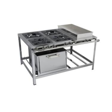Imagem de Fogão Industrial 4 bocas 40x40 com Forno e Banho Maria Luxo Aço Inox M