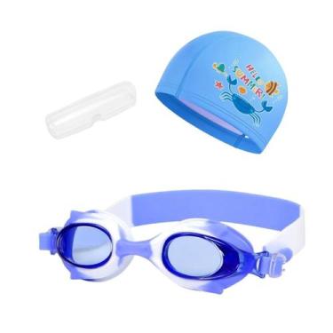 Imagem de Kit Óculos Natação Com Estojo e Touca Infantil Desenhos Coleção Peixin