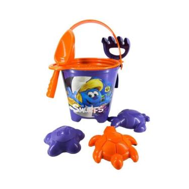 Imagem de Baldinho De Praia 7 Peças Brincar Na Areia Dos Smurfs Roxo - Brics