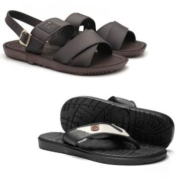 Imagem de Kit de Sandália + Chinelo Masculino Confortável e Ortopédico - APUANA,