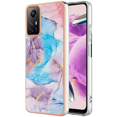 Imagem de Monwutong Capa de telefone de ajuste fino para Xiaomi Redmi Note 12S 4G, capa moderna com padrão de mármore IMD brilhante para meninas para Redmi Note 12S 4G, azul mármore IMDA