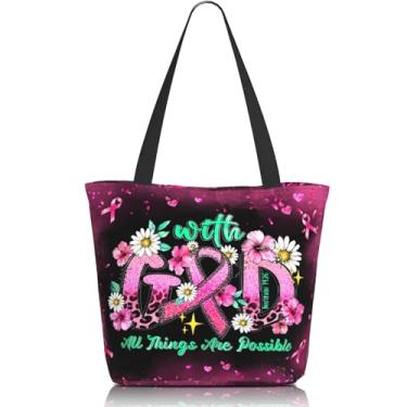 Imagem de EluteFpme Sacola Bíblica Feminina Cristã Bolsa de Ombro Igreja Inspiradora com Zíper Presente Cristão, With God All Things Are Possible 2, One Size