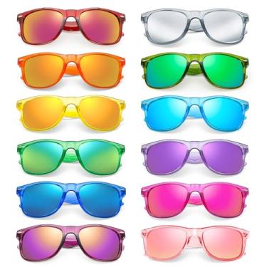 Imagem de Pacote com 12 óculos de sol cor neon clássico armação colorida transparente lentes espelhadas masculino/feminino a granel aniversário praia piscina lembrancinhas de festa
