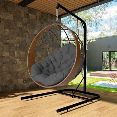Imagem de Cadeira Balanço Ninho Suspenso Com Suporte E Almofada Argila-cinza