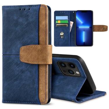 Imagem de GANGANPRO Coldre de celular de negócios de couro para Motorola Moto G35 5G, capa flip antiderrapante resistente a arranhões com suporte para cartão, capa carteira com suporte de 6,72 polegadas - azul