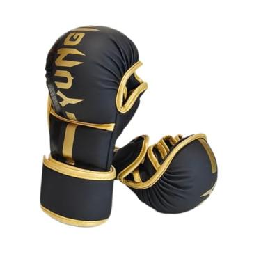 Imagem de Vaveren Luvas de boxe, luvas de saco de pancadas, luvas confortáveis de meio dedo, luvas de sparring para MMA, Muay Thai, Karatê, luta, Black Gold M