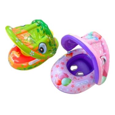 Imagem de Boia Bote Bebê Fralda Infantil Inflável Proteção Cobertura,Boia Para bebês com dossel, cama flutuante com apoio de braço (Lilas)
