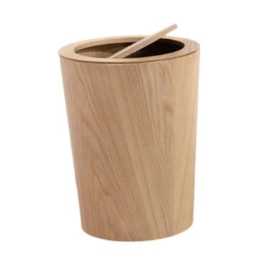 Imagem de Generic Lixeira de madeira com tampa Lixeira de madeira, decorativa, redonda, moderna, rústica Lixeira para quarto, escritório, casa, uso doméstico, Cor de Madeira