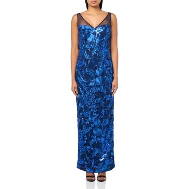 Imagem de HALSTON Vestido feminino Baylor sem mangas com decote em V, Azul marinho e azul royal, 44