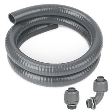 Imagem de HOMNUTS Kit de conduíte elétrico, kit de chicote AC cinza de 1,5 m, conduíte elétrico flexível resistente a líquido com conexões de conector reto e de 90 graus