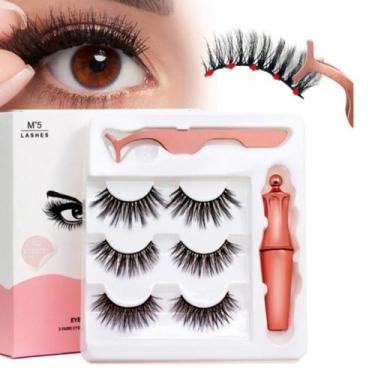 Imagem de Kit Completo Cílios Magnéticos Postiços Com Imã + Delineador + Aplicad