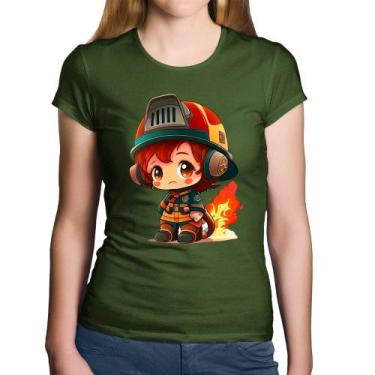 Imagem de Baby Look Algodão Bombeiro Mirim - Foca na Moda, Musgo, G