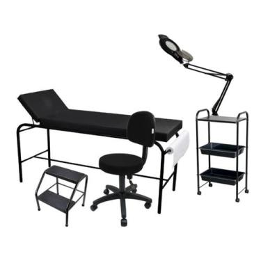 Imagem de  Kit Estética- Maca Fixa Com Suporte Mocho  Carrinho Lupa E Escadinha 
