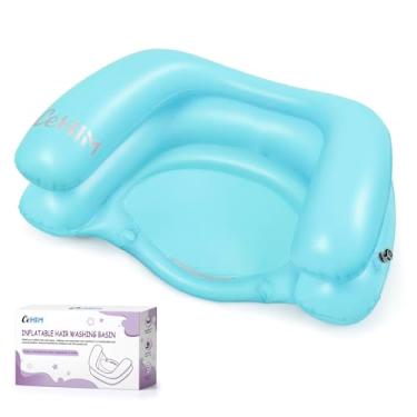 Imagem de Cehim Lavatório de xampu inflável para crianças – lavatório de cabelo para crianças, adolescentes, crianças pequenas com suporte de pescoço, tigela de xampu portátil para uso na cama, na banheira, no