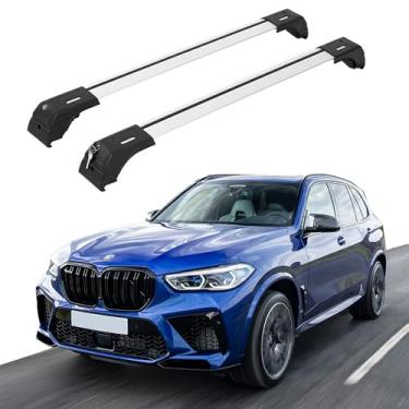 Imagem de ERKUL Barras transversais de rack de teto para BMW X5 G05 2019-2022 | Conjunto de barras transversais de bagagem de teto com trava de alumínio para carregar transportador de carga, canoa, snowboard, bicicleta da ERKUL Acessórios de carro | Prata