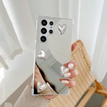 Imagem de LUVI Compatível com Galaxy S25 Ultra Mirror Case Maquiagem Galvanizado Amor Coração Moda Brilhante Luxo Legal Bonito À Prova de Choque Capa Protetora para Mulheres Meninas