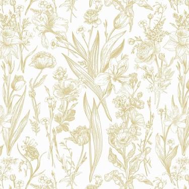 Imagem de Dimoon Papel de parede de 599.4 cm x 43.9 cm Papel de parede de contato floral moderno papel de parede branco removível autoadesivo Boho papel de contato para armários gavetas azul vintage quarto