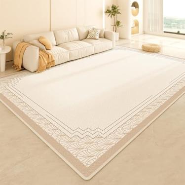 Imagem de HJZSZX Tapete bege floral artístico, tamanho grande, linhas de tapete de flores creme, retângulo, fácil de limpar, sala de estar, quarto, sofá, tapetes, YY007, A, 300x400CM