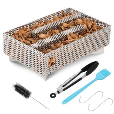 Imagem de FLKQC Bandeja de defumador de pellets de 12,7 x 20,3 cm, bandeja de defumador de labirinto de 12 horas, caixa de defumador para grelhar a gás, gerador de defumador frio para carne, peixe, queijo e