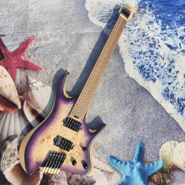 Imagem de Guitarra elétrica, design sem cabeça de 6 cordas, acabamento roxo explosivo, pescoço de bordo, HH