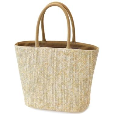 Imagem de BBORGDC Bolsa feminina de palha amarela feita à mão - Bolsa de praia tecida com design original, perfeita para férias, viagens, uso diário, lancheira, Amarelo palha