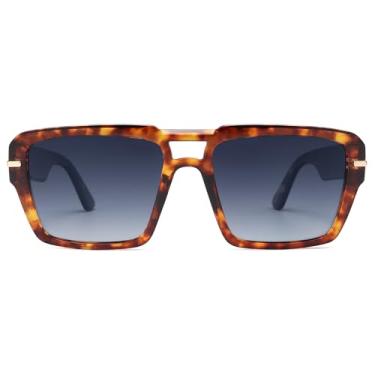 Imagem de VANLINKER Óculos de sol aviador com ponte dupla polarizada moderna para mulheres e homens, retrô, vintage, VL9835, Armação tartaruga, lente cinza gradiente, Small