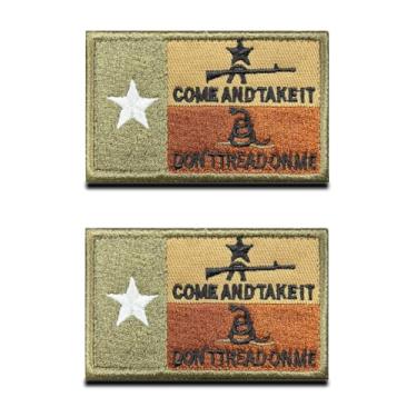 Imagem de 2 peças de emblema bordado tático da bandeira do estado americano do Texas, venha e pegue, Texas TX Dont Tread on Me, uniforme militar, gancho para jaquetas, mochila, roupas, chapéu, etc. (Texas)