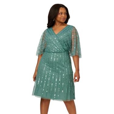Imagem de Adrianna Papell Vestido curto feminino com contas, Ardósia verde, 25 Plus Size