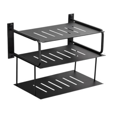 Imagem de Ioensy 3 camadas prateleira de projetor para o porta -roteador de parede titular do projetor fácil de instalar organizador de caixas de armazenamento para, Preto