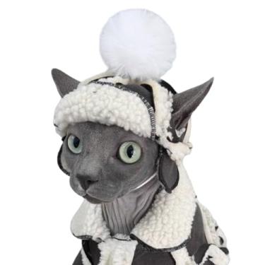 Imagem de Chapéus de gato apenas para gatos, boina de gato quente com orifícios para orelha, boné piloto, fantasia de festa de animais de estimação minúsculos, chapéu para cabeça de gato, botões deslizantes