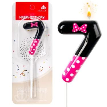 Imagem de JonesLi 7º Velas de aniversário rosa e pretas para meninas, decorações de 7º aniversário para meninas, enfeite de bolo de rato rosa, decoração de cupcake, decoração de festa de aniversário com tema de