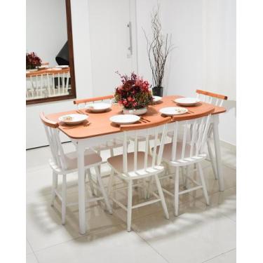 Imagem de Jogo De Jantar Colonial Clássico Mesa 140x80 6 Cadeiras Brancas Cozinh