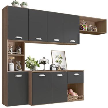 Imagem de Cozinha Suspensa 7 Portas 180 cm Mali Carvalho Grafite PLN