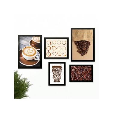 Imagem de Kit 5 Quadros Cantinho do Café Placas Decorativas - Pri D'cora, Bege