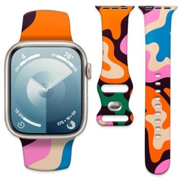 Imagem de Pulseira esportiva de silicone compatível com Apple Watch séries 10, 9, 8, 7, 6, 5, 4, 3, 2 e 1 de 40 mm, 38 mm e 41 mm, ultra (formas abstratas)